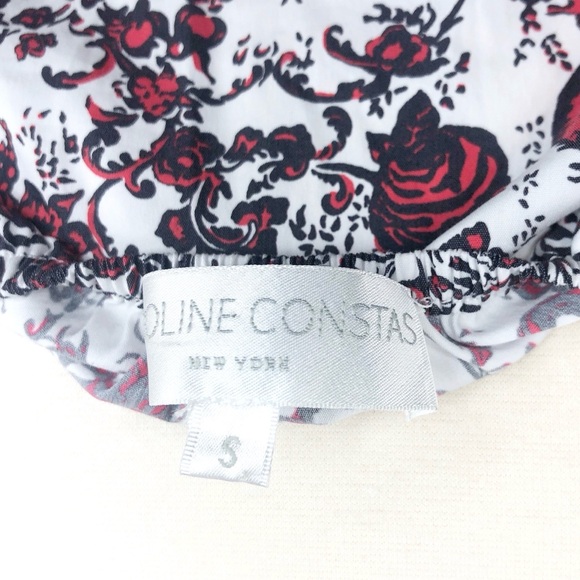 Caroline Constas off the shoulder red white floral damask bird top size Small - Picture 10 of 11